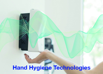 Image of hand being placed beneath contactless hand sanitiser. Links to page about smart sanitisers