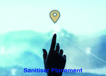 Image of finger pointing to a location marker. Links to page about sanitiser placement
